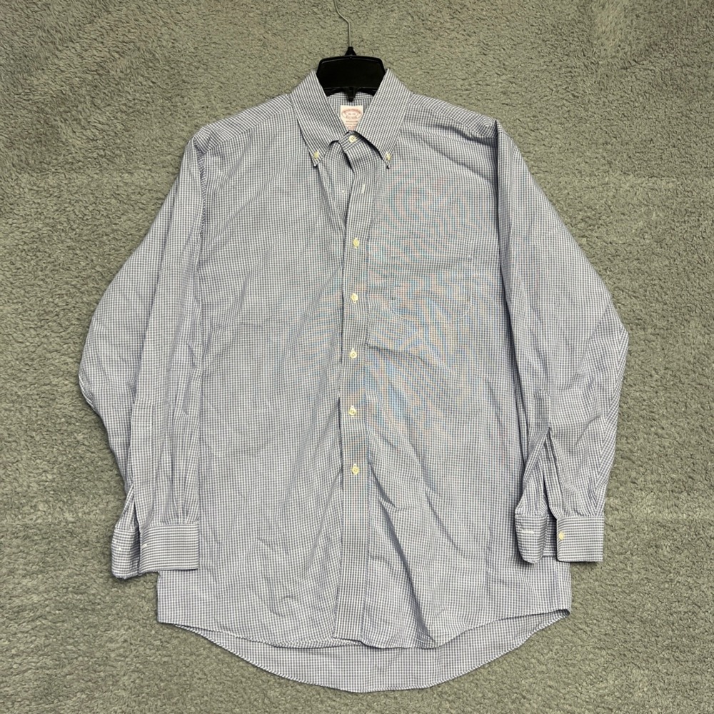 Brooks Brothers Dress Shirt Mens 16-33 Blue Good Madison Non-Iron Gingham Check